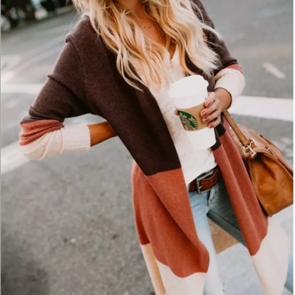 SOLD ⵗⵂⵗ Colorblock Cardigan Duster Sweater - Picture 2 of 8